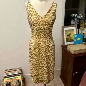 Vintage 90s Silk Bias Cut Leopard Midi Dress Rouge Los Angeles S/M